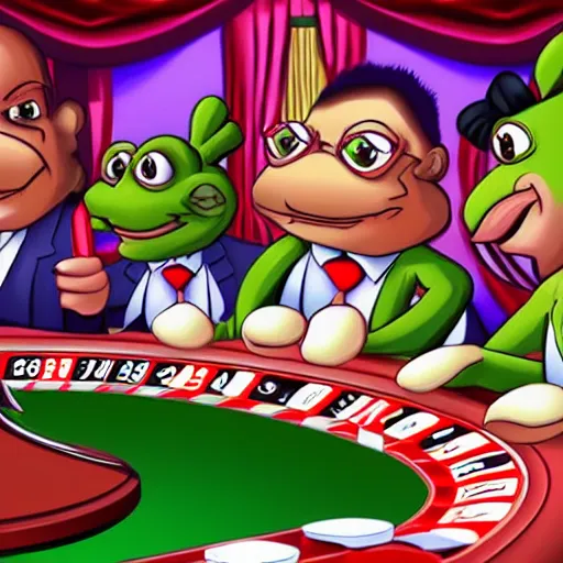 Image similar to pepe crowd in casino, gambling, casino, detailed, realistic