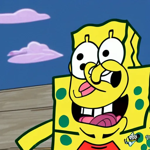 Image similar to spongebob with a horrific face expression, detailed, disgusting