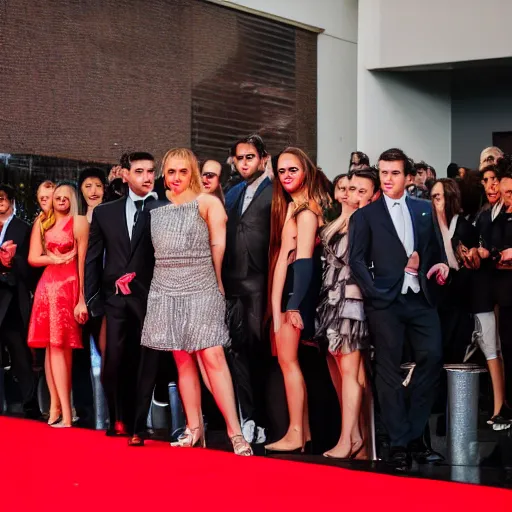 Prompt: photography of a red carpet premiere, highly detailed faces