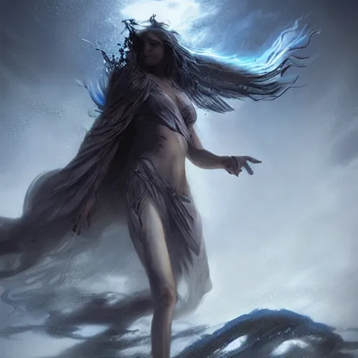 Prompt: water humanoid tornado character, epic fantasy style, in the style of Greg Rutkowski, mythology artwork