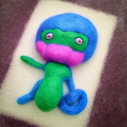 Image similar to a needle felted inkling, needle felting art.