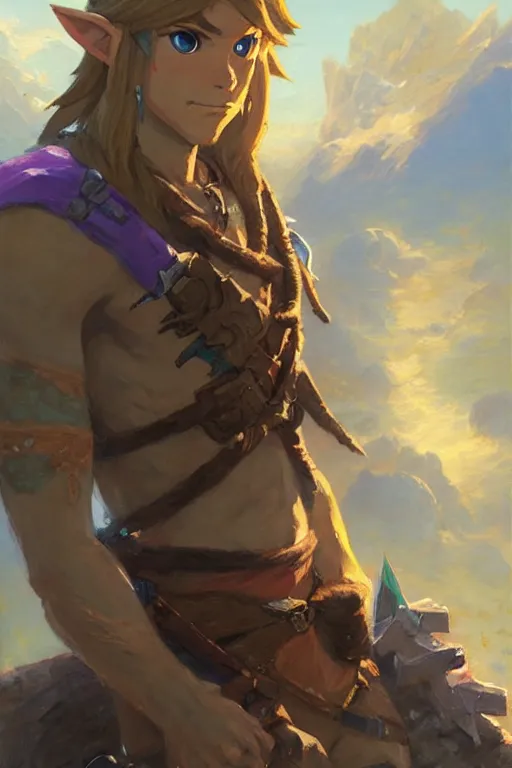 Image similar to a portrait of link from breath of the wild, by gaston bussiere, by mandy jurgens and bayard wu and greg rutkowski, cinematic lightning