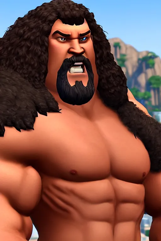 Prompt: portrait of hulking herculean bodybuilder muscular musclebound bodybuilder hagrid, avatar, the sims 4