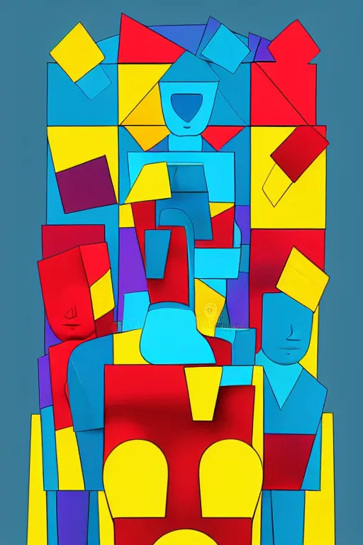 Image similar to cubist moai statue cutout digital illustration cartoon colorful beeple