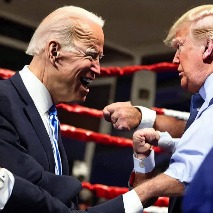 Image similar to joe biden and donald trump boxing match in ring, detailed sharp photo