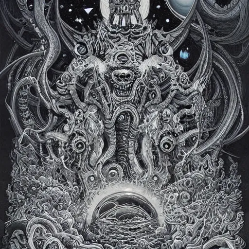 Prompt: a hyper realistic painting of cosmic horror, by joe fenton, highly detailed, vivid color,