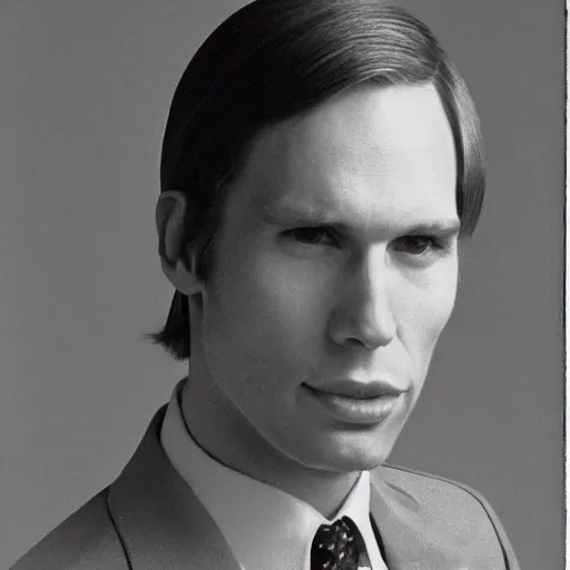 Image similar to A photograph portrait of Jerma985 with short-medium length hair a combover wearing early 1970s menswear in the early 1970s, taken in the early 1970s, grainy, taken on a 1970s Polaroid Camera, realistic, hyperrealistic, very realistic, highly detailed, very detailed, extremely detailed, detailed, digital art, trending on artstation, colorized photo