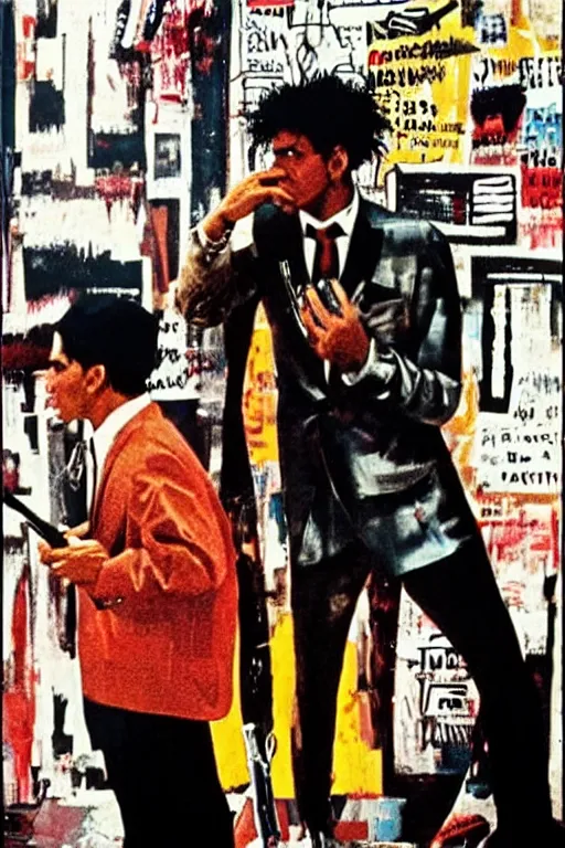 Image similar to scene from scarface movie, mafia, basquiat - style, retro - futuristic