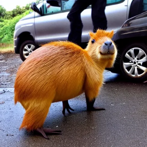 Prompt: a cute Capybara delivering pizza