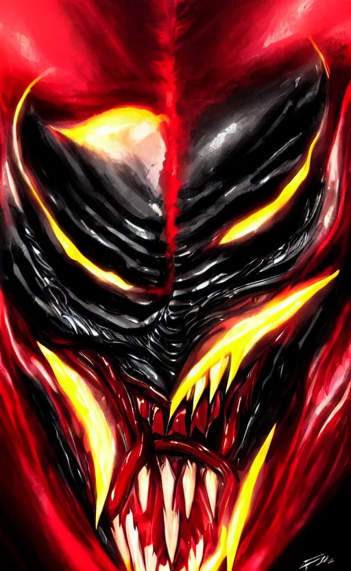 Image similar to full body portrait of venom as the flash, black and red, dynamic lighting, cinematic, ultra detailed, trending on art station, stunning visuals, creative, fantasy concept art