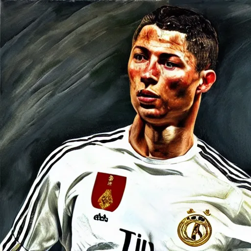 Image similar to high quality high detail painting by lucian freud, hd, christian ronaldo as a king