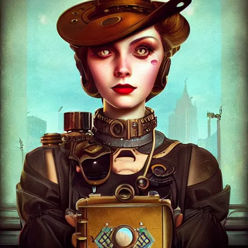 Image similar to lofi instagram bioshock steampunk portrait, digital art, Pixar style, by Tristan Eaton Stanley Artgerm and Tom Bagshaw.