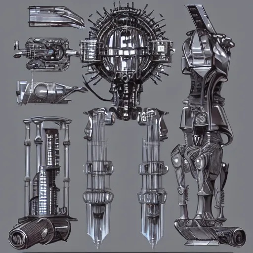 Prompt: steampunk scifi tech hardsurface, symmetric form exploration, big medium small, artstation, colored marker, syd mead, hr giger, concept art