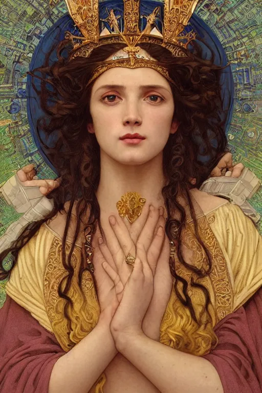 Image similar to Portrait of historically accurate, biblical, sneering, young, wicked, terrible, evil, pagan, beautiful, queen jezebel of ancient Israel, wearing gilded robes, long hair, intricate, elegant, highly detailed, masterpiece, illustration, art by artgerm and greg rutkowski and alphonse mucha and Wayne Barlowe and william-adolphe bouguereau, highly detailed, trending on artstation, award winning