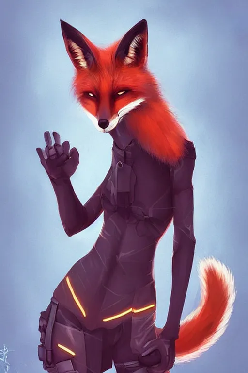 Image similar to a fox fursona, trending on artstation, by kawacy, furry art, digital art, cyberpunk, high quality, backlighting