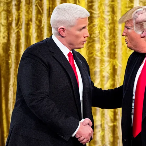 Image similar to anderson cooper and donald trump shaking hands