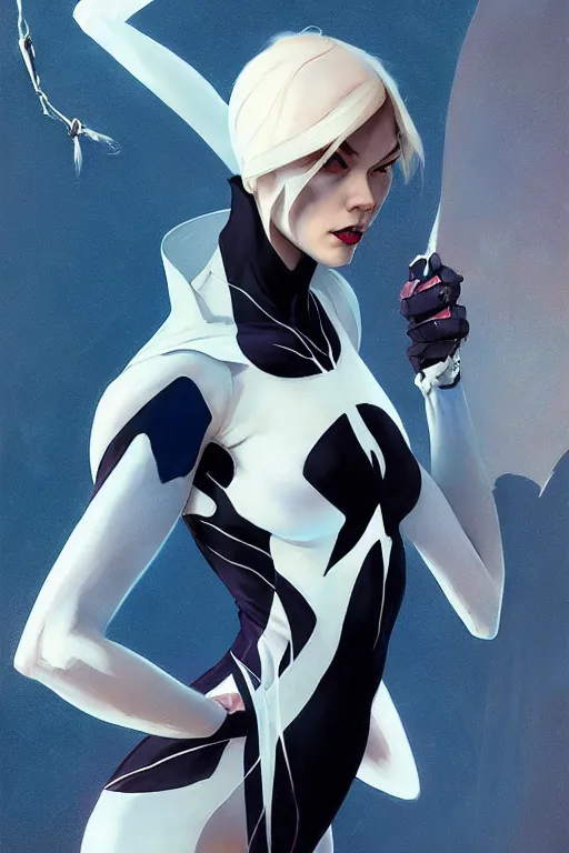 Image similar to elegant spider gwen aeon flux profile picture by greg rutkowski, dynamic pose, intricate, futuristic, fantasy, elegant, by stanley artgerm lau, greg rutkowski, thomas kindkade, alphonse mucha, loish, thierry mugler, norman rockwell,