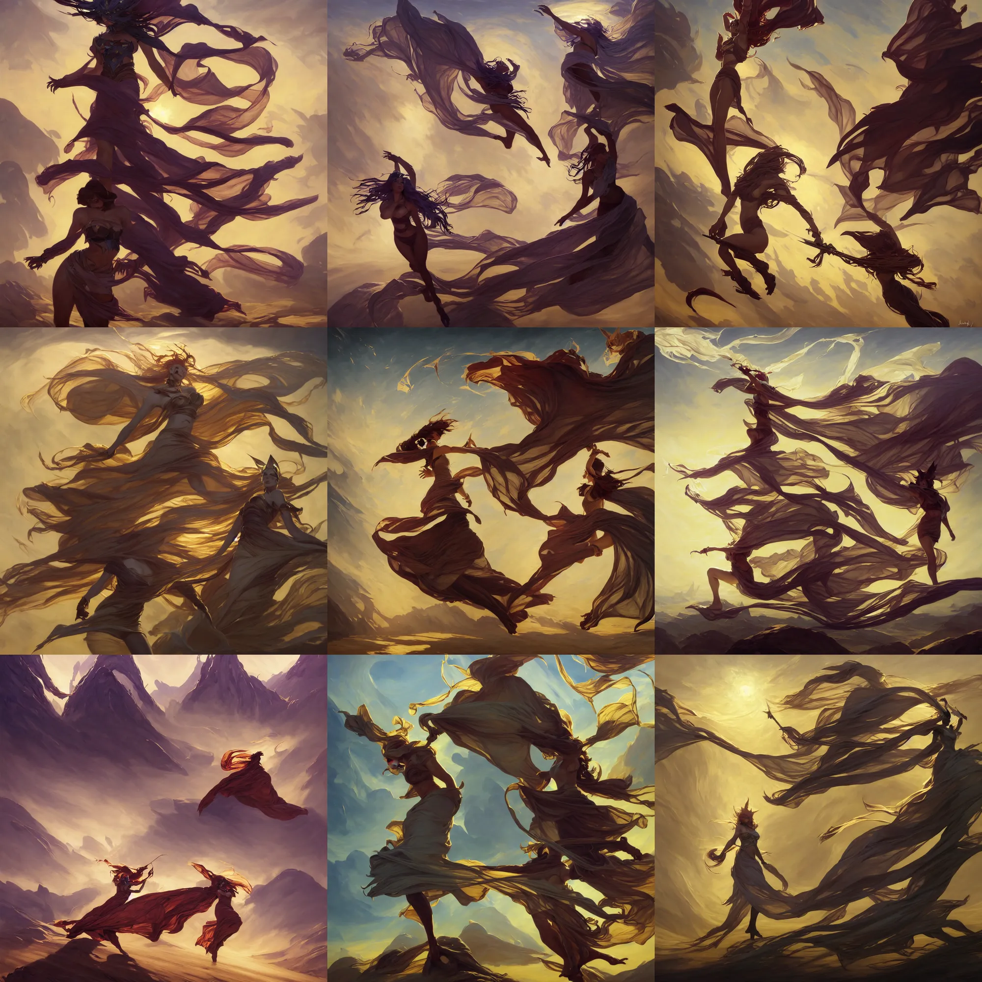 Prompt: league of legends and warframe art, dynamic large long rag cloth on the wind, elegant, intricate, digital painting, artstation, concept art, golden hour, epic composition, smooth, furry, sharp focus, illustration, art by ed mell and Daniel F. Gerhartz and Jacek Malczewski and gustav klimt, Tibor Nagy