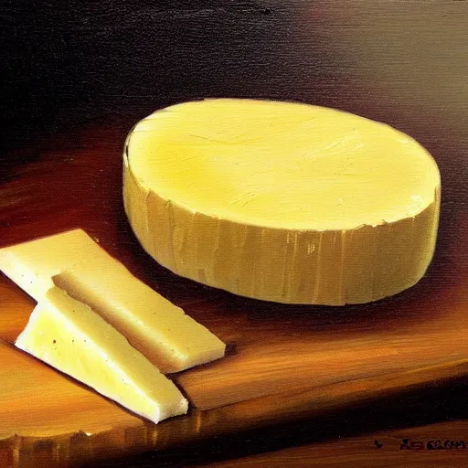 Image similar to beautiful oil painting of gouda cheese