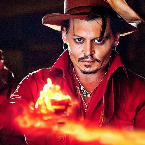 Image similar to stunning awe inspiring johnny depp as a ghostbuster, movie still 8 k hdr atmospheric lighting