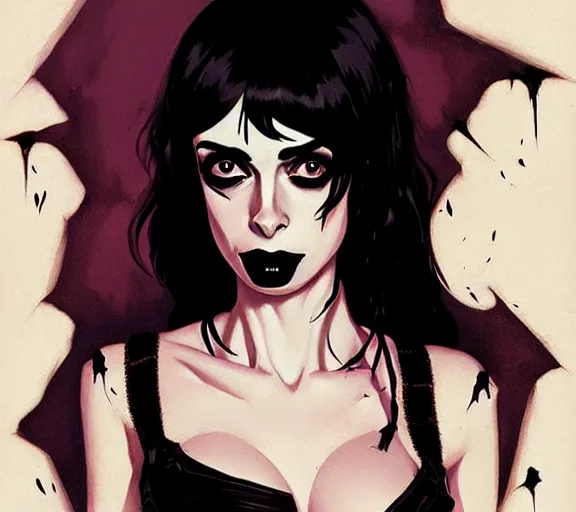 Image similar to krysten ritter as a death from sandman, goth, black lace, by atey ghailan, by greg rutkowski, by greg tocchini, by james gilleard, by joe fenton, 9 0 s aesthetic