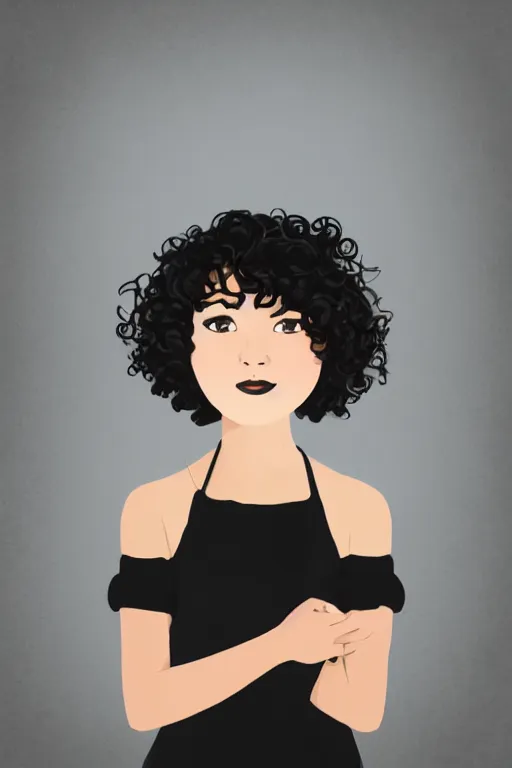 Image similar to beautiful cottagecore of a girl with short black curly hair, round face. Clean background. elegant. highly detailed, sharp, focus, illustration. Photo by Brian Ingram