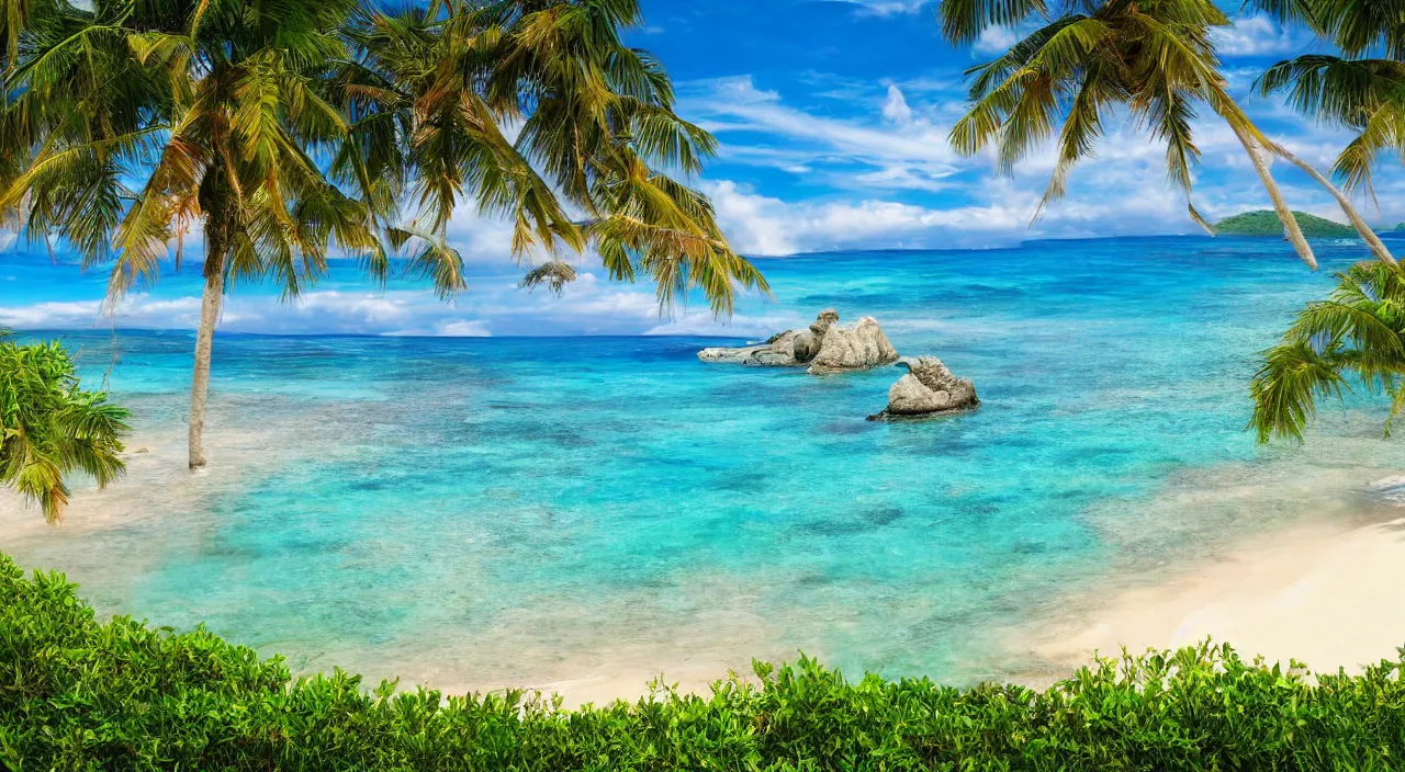 Prompt: majestic island beach landscape, high definition, high detail, 8k, photorealistic,