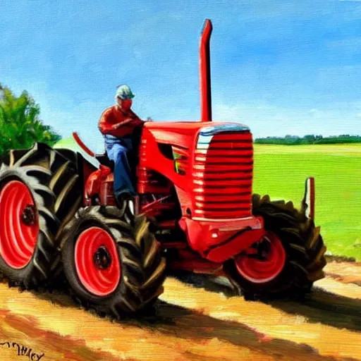 Image similar to a farmers tractor transforming into a Transformers robot, oil painting