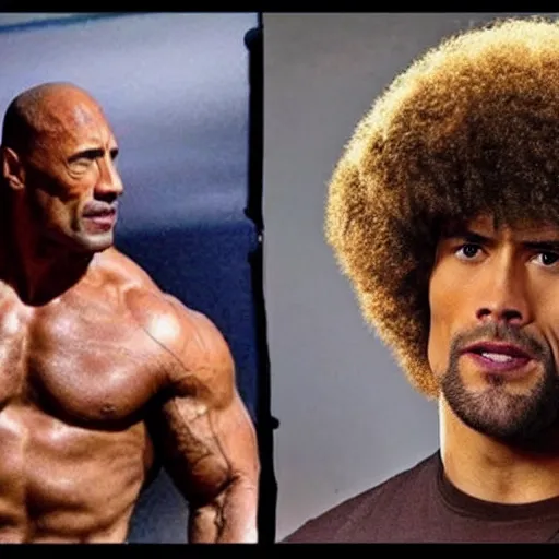 Prompt: Dwayne, the Rock, Johnson with an afro