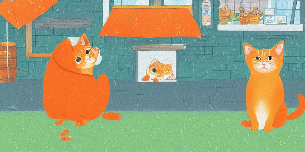 Image similar to an orange tabby kitten waiting in the rain in chuncheon by richard scarry