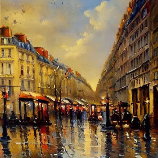 Image similar to a beautiful painting of a street in paris by antoine blanchard,