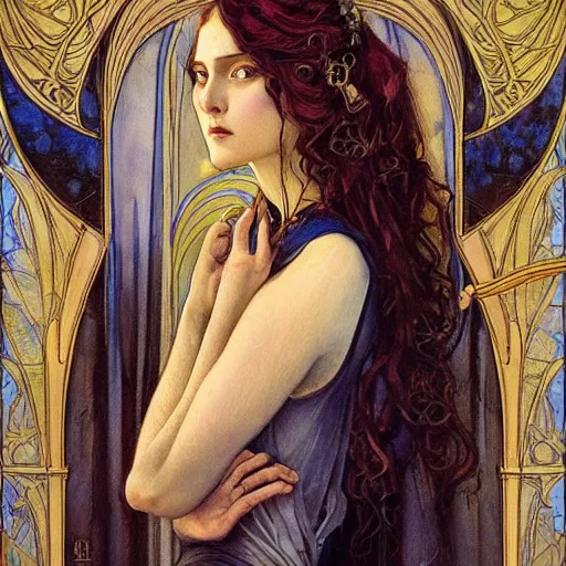 Image similar to an art nouveau painting in the style of donato giancola, and in the style of tom bagshaw, and in the style of charles dulac. symmetry, smooth, sharp focus, semi - realism, intricate detail.