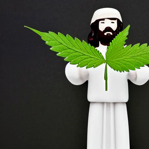 Prompt: Jesus holding a cannabis leaf