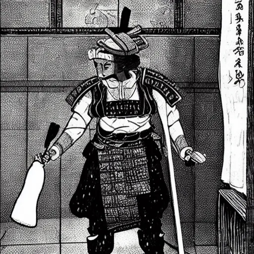 Image similar to samurai cleaning the toilet