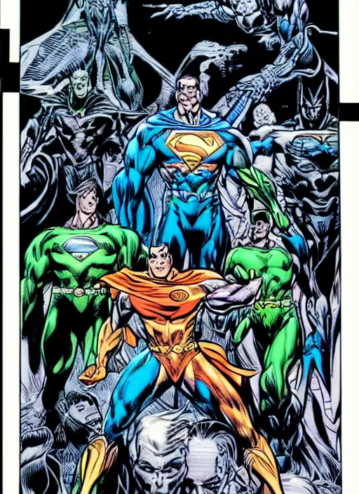 Prompt: 1 9 9 8 issue of jla cover depicting prometheus by ed mcguinness, masterpiece ink illustration,