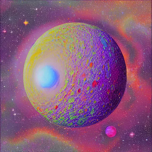 Image similar to “ painting of space and planets, highly textured. ”