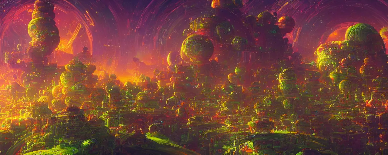 Image similar to ” torus world, [ art by paul lehr, cinematic, detailed, epic, widescreen, opening, establishing, mattepainting, photorealistic, realistic textures, octane render ] ”