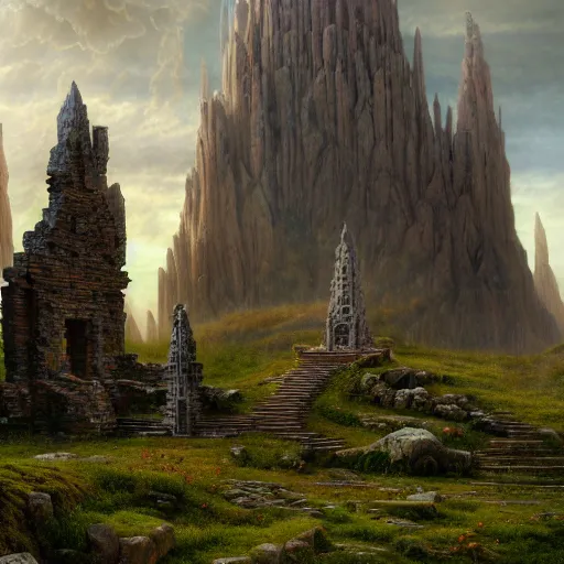 Prompt: a beautiful and highly detailed matte painting of an ancient stone brick elven temple, epic scale, insanely complex, hyperdetailed, sharp focus, hyperrealism, artstation, cgsociety, 8 k, by caspar friedrich, albert bierstadt, james gurney, brian froud,