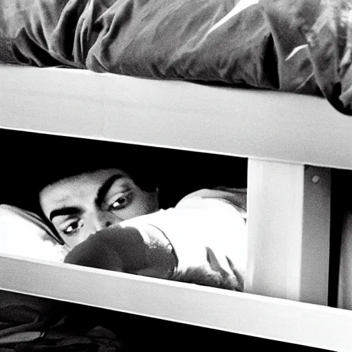 Prompt: michael jackson hidding under a bed