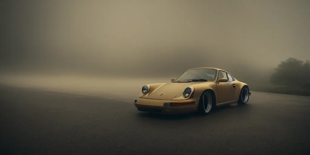 Prompt: parked Porsche sports car, fog, rain, volumetric lighting, beautiful, golden hour, sharp focus, highly detailed, cgsociety