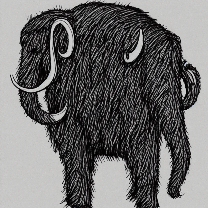 Prompt: stylized wooly mammoth sports logo sketch, pen drawing, black and white