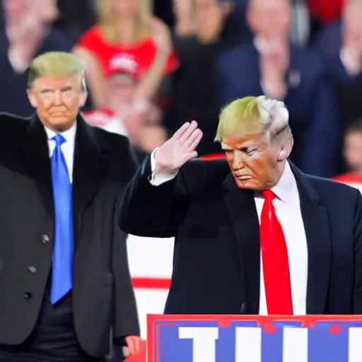 Image similar to still of donald trump saluting hitler at a rally, hyper realistic photo