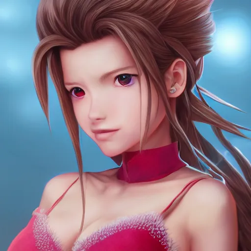 Image similar to high quality art of aerith aeris by logan cure, BangkuART, sakimichan, yan gisuka, zeronis, dan eder, nick silva, Ja Mong, 4k, artstation