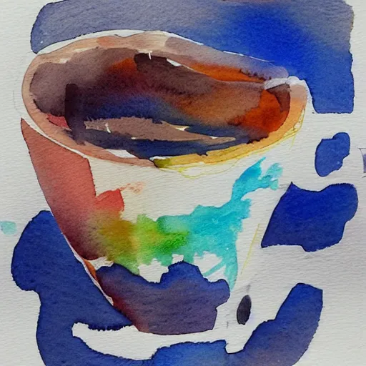 Prompt: Try to catch the deluge in a paper cup, watercolor, ink,