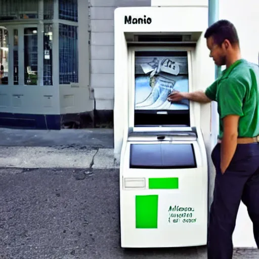 Image similar to Man withdrawing a stack of fish from an ATM