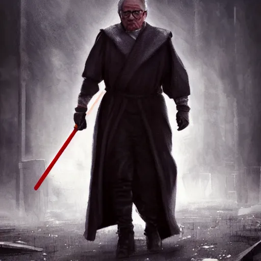 Image similar to Jean-Claude Juncker as a sith lord, post-apocalyptic, Munich, wlop, artstation