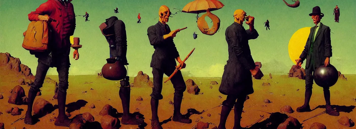 Image similar to full - body portrait surreal colorful clay fighting artstation rpg gentleman character concept art anatomy, action pose, very coherent and colorful high contrast masterpiece by norman rockwell franz sedlacek hieronymus bosch dean ellis simon stalenhag rene magritte gediminas pranckevicius, dark shadows, sunny day, hard lighting, reference sheet white! background