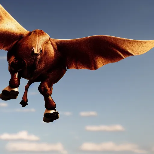 Prompt: a flying cow with wings, photorealistic, 4 k