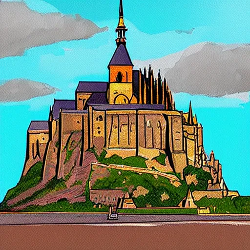 Image similar to mont saint michel,digital painting,isometric,beautiful