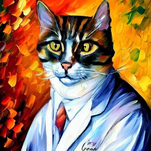 Prompt: painting of a cat as a surgeon doctor by Leonid Afremov